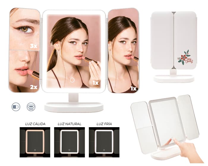 ESPEJO RECARGABLE CON LUZ LED AFRODITA A3029 BLANCO