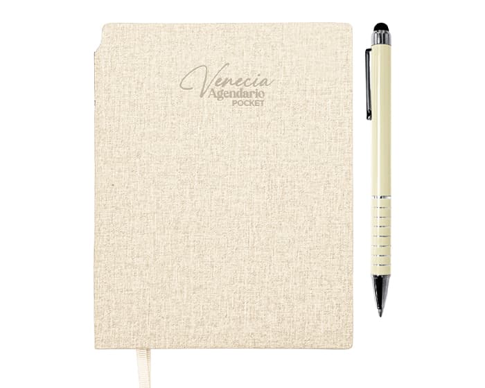 AGENDARIO DE BOLSILLO CON BOLÍGRAFO VENECIA POCKET A3168 BEIGE 2