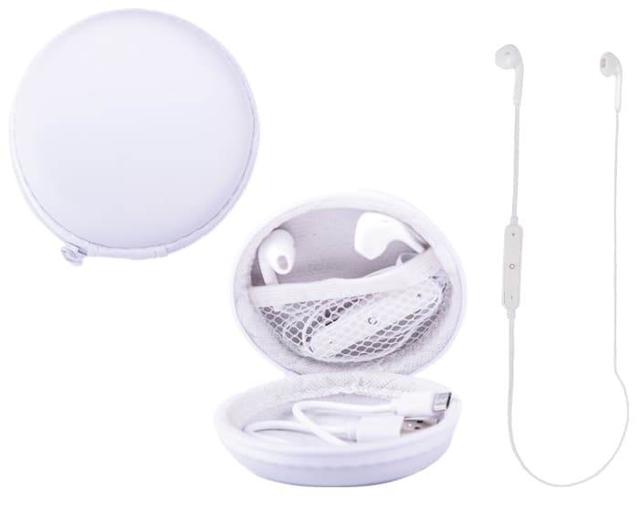 AUDÍFONOS BLUETOOTH MANOS LIBRES CON ESTUCHE PARA GUARDAR SAURUS A2514 BLANCO 2