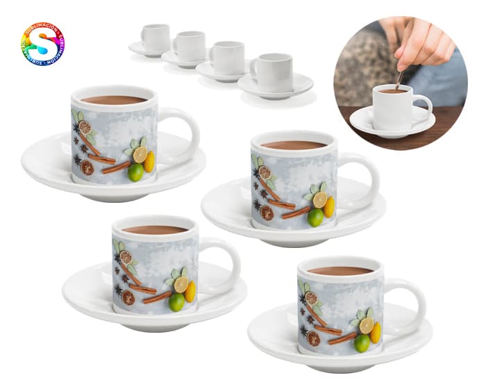 JUEGO DE TAZAS 3 OZ CON PLATO DE SUBLIMACIÓN MEETING A2974 BLANCO