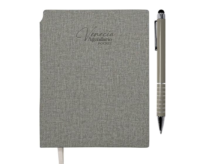 AGENDARIO DE BOLSILLO CON BOLÍGRAFO VENECIA POCKET A3168 GRIS 2